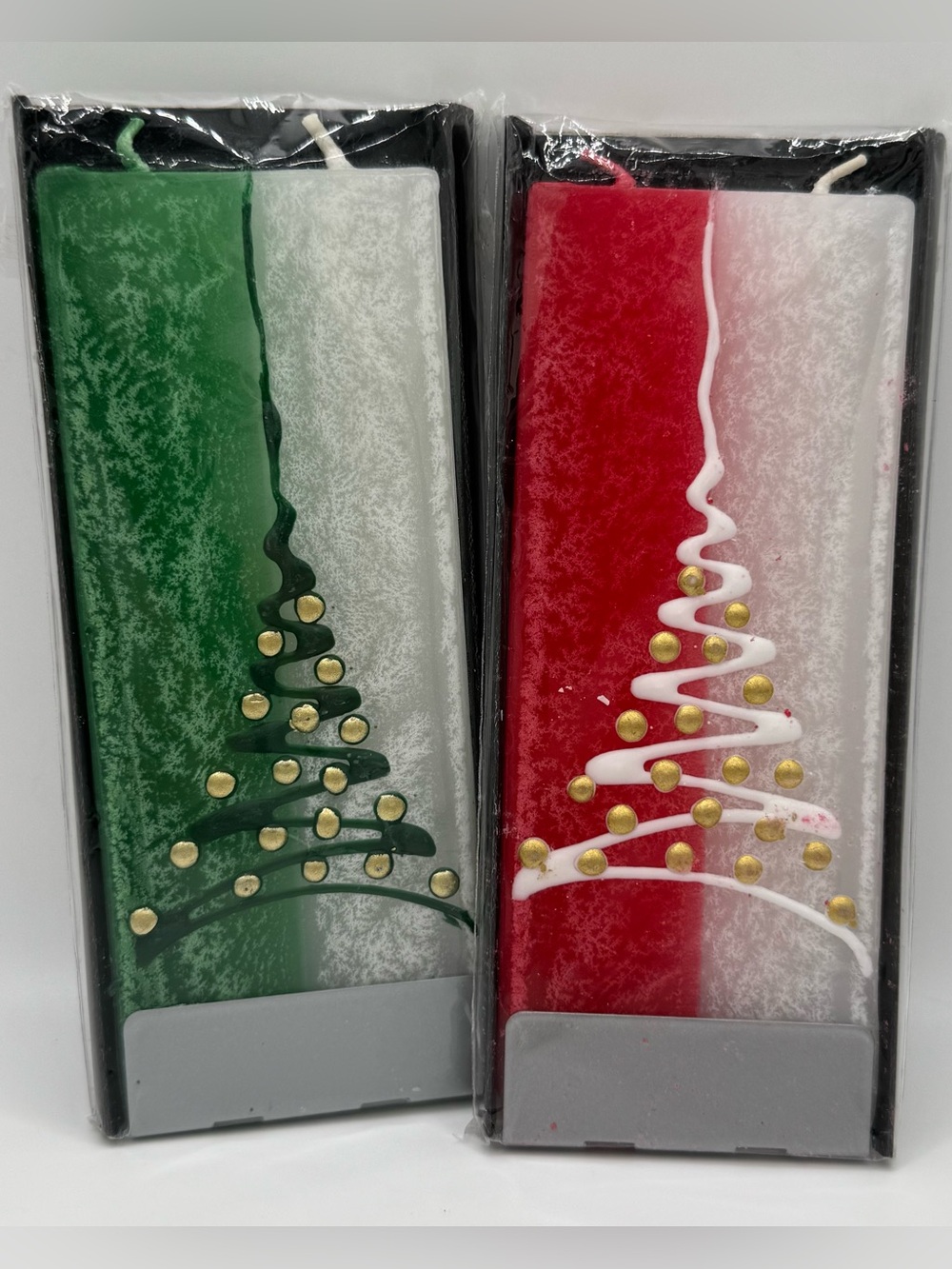 Flatyz Christmas Tree Flat Candle Lot 2 Pack Hand Painted Twin Wick Holiday Gift
